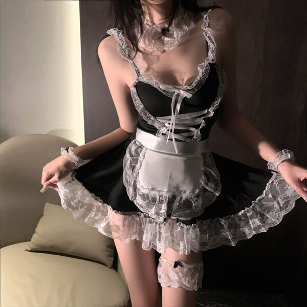 Lace Trim Halter Slip Maid Costume